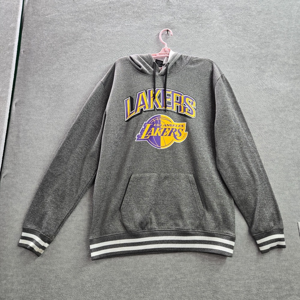 Los Angeles Lakers Men Sweatshirt Large Gray Hoodie Logo Graphic Fleece Pullover